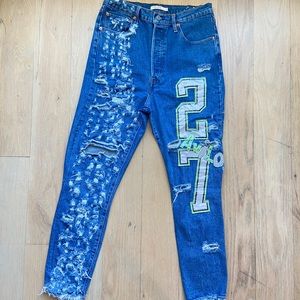 Rework Threaded Denim Pants + Custom Vinyl Patches
